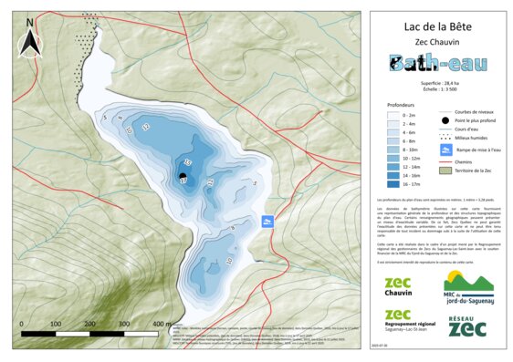 Carte bathymétrique du Lac de la Bête Zec Chauvin (2025) Map by Zecs ...
