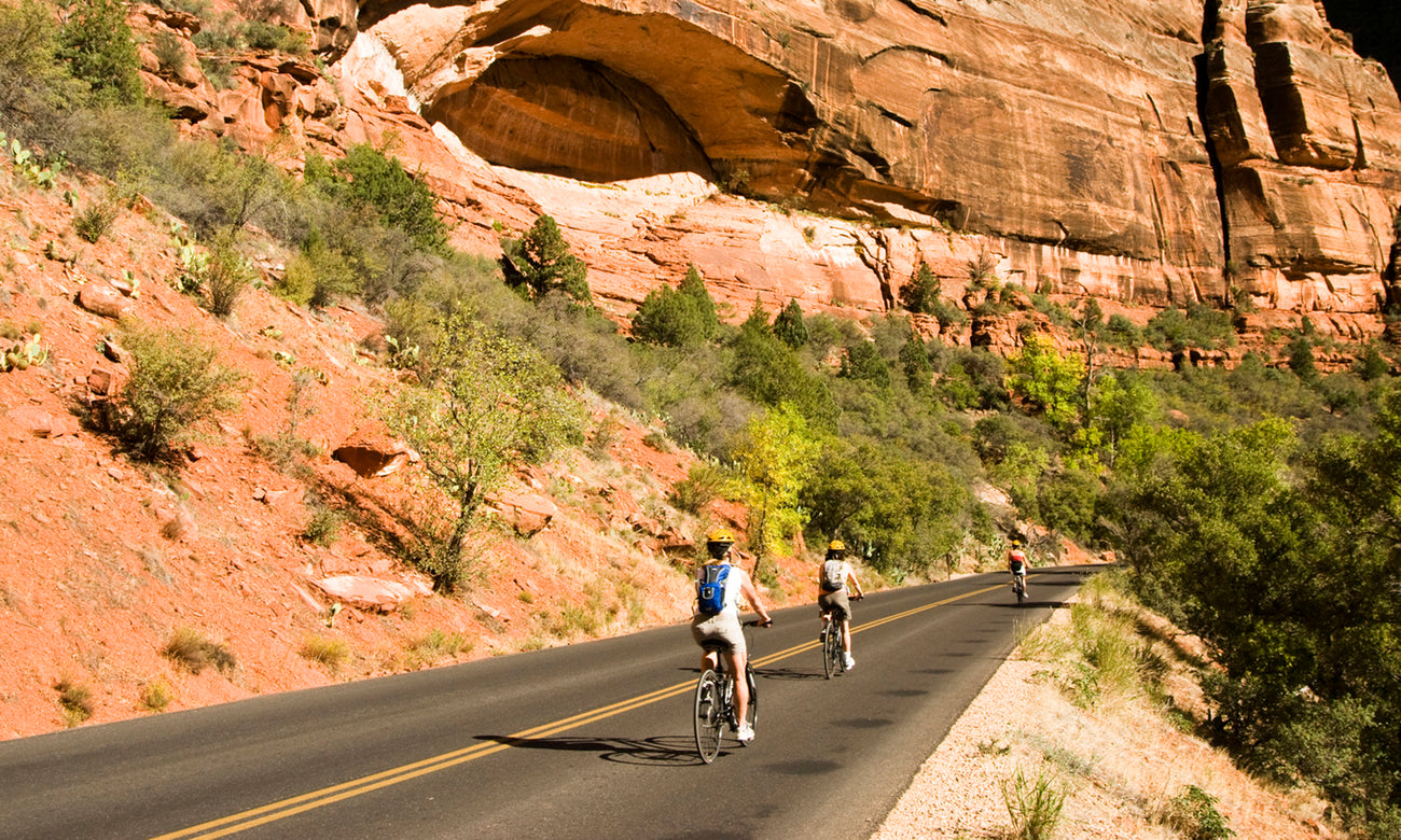 Biking on the scenic drive along the Virgin River in Zion National Park