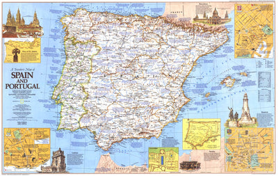 Travelers Map Of Spain And Portugal 1984