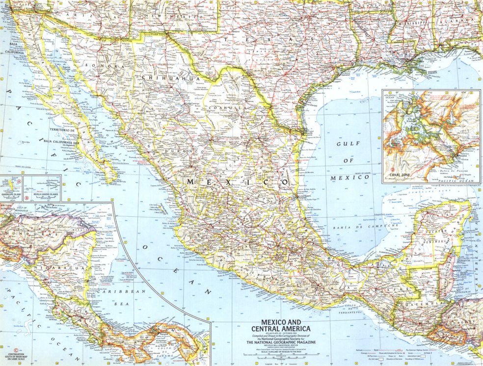 Poster México e América Central: MAPA detalhado de 1961..