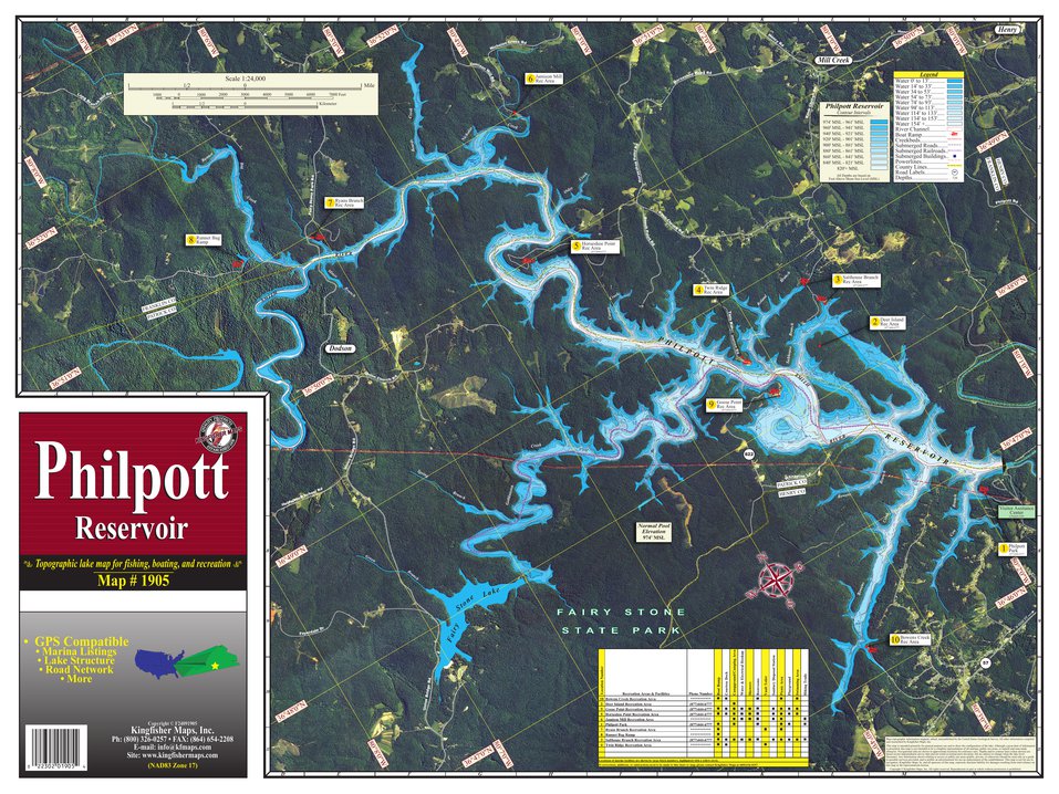 Philpott Reservoir, VA 1905D Map by Kingfisher Maps, Inc. Avenza Maps
