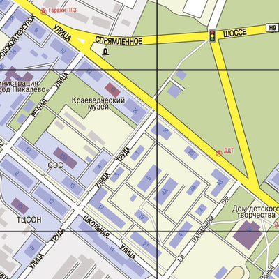 Пикалёво, план города. Pikalevo (Pikalyovo) City Map