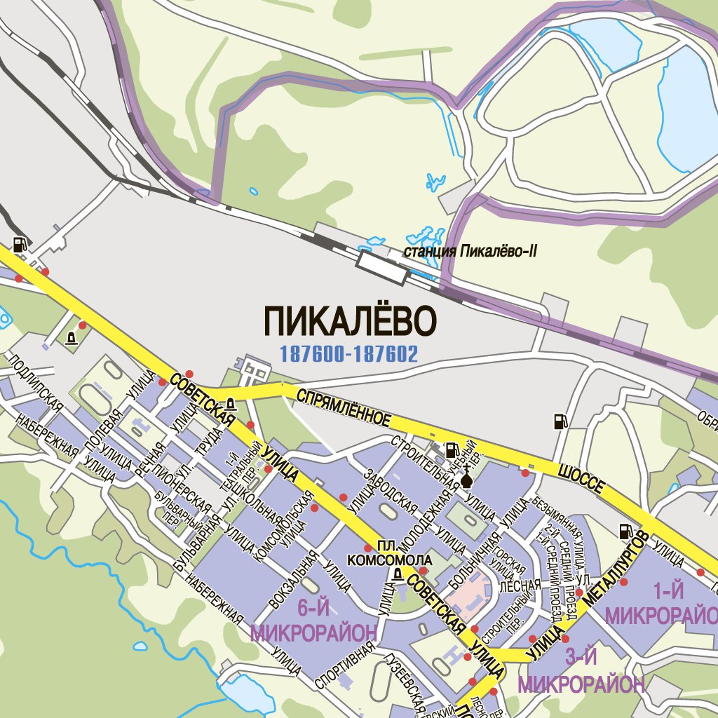 Пикалёво, план города. Pikalevo (Pikalyovo) City Map by Waldin Avenza