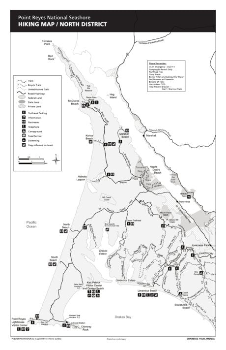 Point Reyes Ns NPS, North District Hiking Map, Point Reyes NS by Point Reyes NS ...