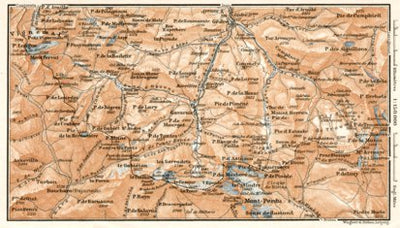 Cirque de Gavarnie and Perdu Mount environs map, 1902