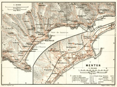 Menton town plan with map of the environs of Menton, 1902