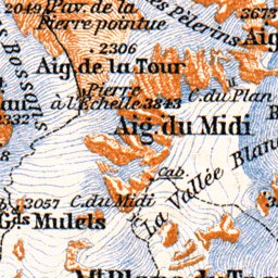Mont Blanc and Chamonix Valley map, 1900