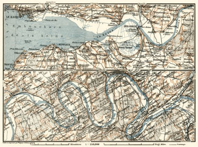 Basse-Seine, Seine from Le Havre to Louviers map, 1913