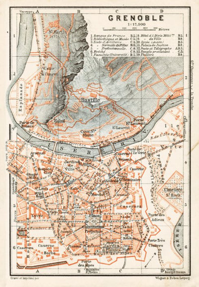Grenoble city map, 1900