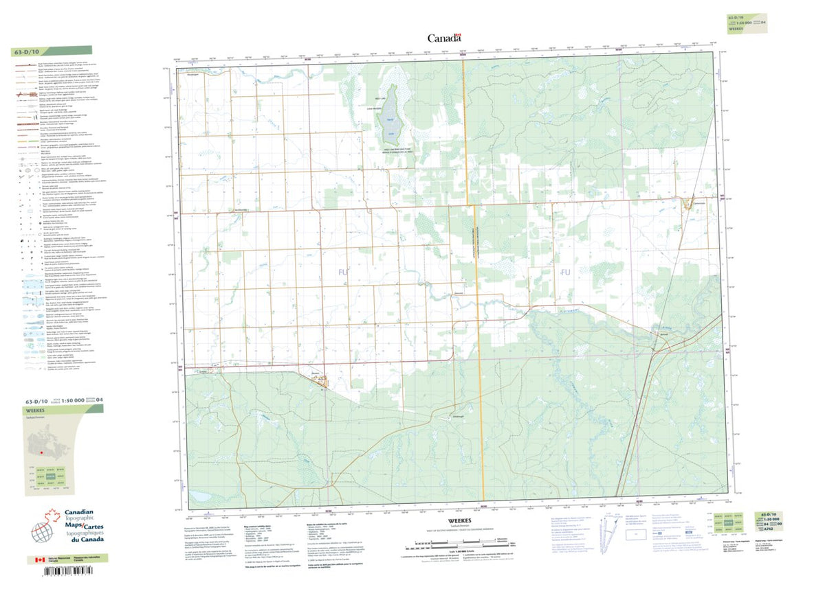Weekes, SK (063D10 CanTopo) Map by Natural Resources Canada Avenza Maps