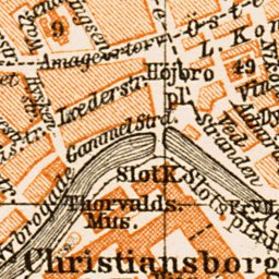 Copenhagen (Kjöbenhavn, København) central part map, 1929