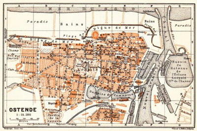 Ostend (Ostende) town plan, 1904