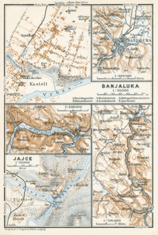 Vrbas River Valley from Jaice to Banja Luka map, 1929