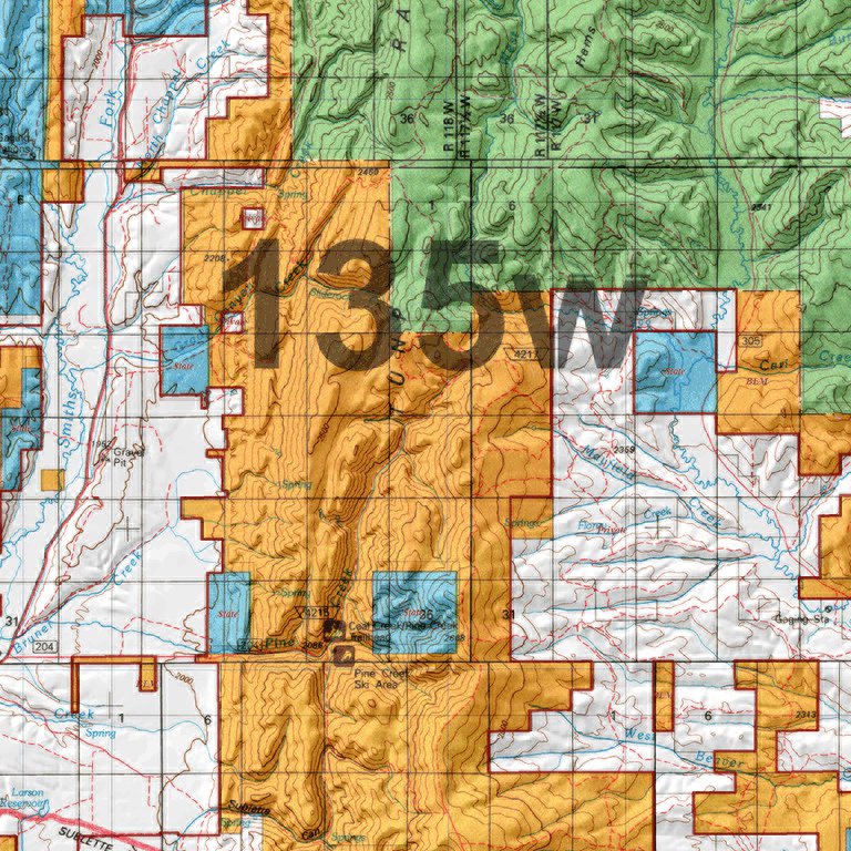 HuntData Wyoming Land Ownership Map for Mule Deer Unit 135w by HuntData