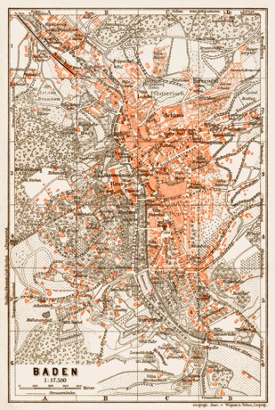 Baden (Baden-Baden) city map, 1909