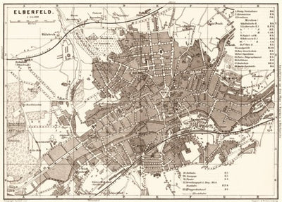 Elberfeld (now part of Wuppertal) city map, 1887