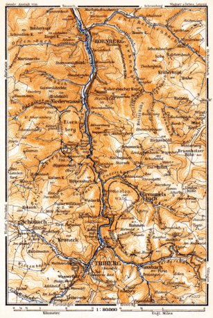 Schwarzwald (the Black Forest) map: from Hornberg to Triberg, 1905