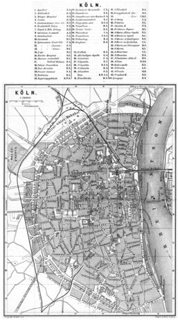 Cologne (Köln) city map, 1887