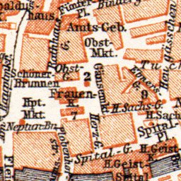Nürnberg (Nuremberg) city map, 1906