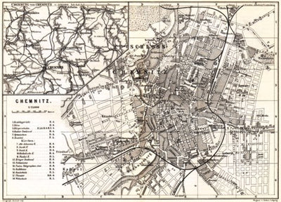 Chemnitz city map, 1887