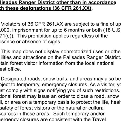 Caribou-Targhee NF Palisades RD Over Snow Vehicle Use Map 2016/17