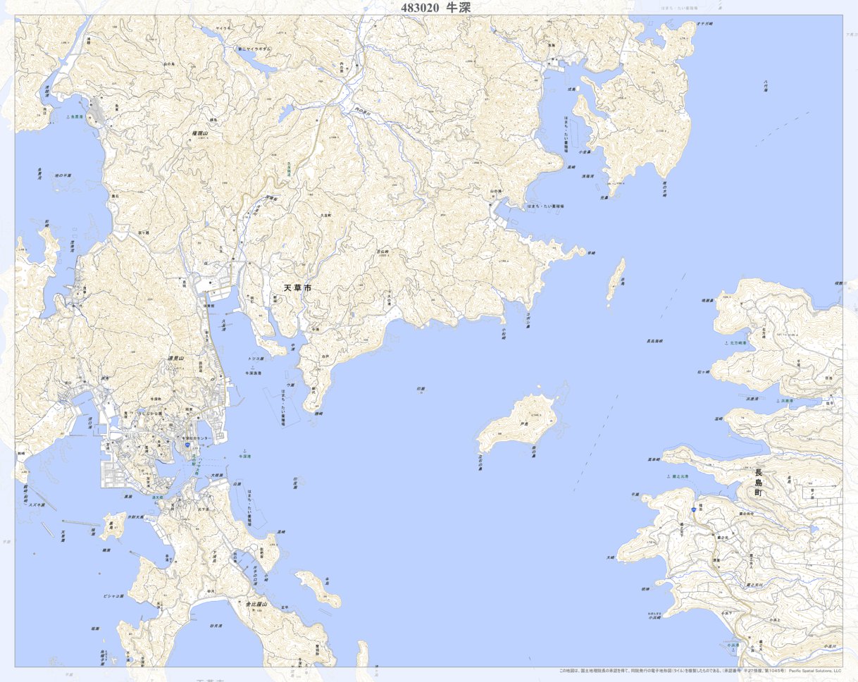 483020 牛深（うしぶか Ushibuka）, 地形図 Map by Pacific Spatial
