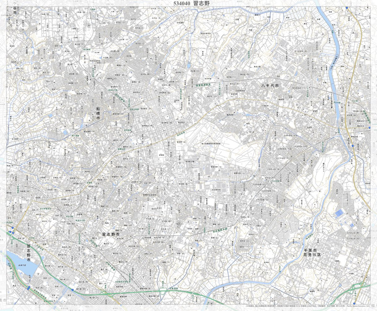 534040 習志野（ならしの Narashino）, 地形図 Map by Pacific Spatial