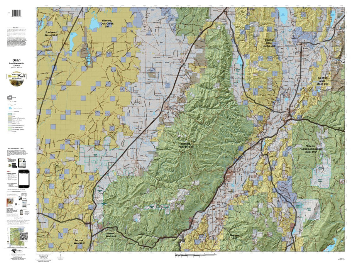 Fillmore, Pahvant Utah Elk Hunting Unit Map with Land Ownership by ...