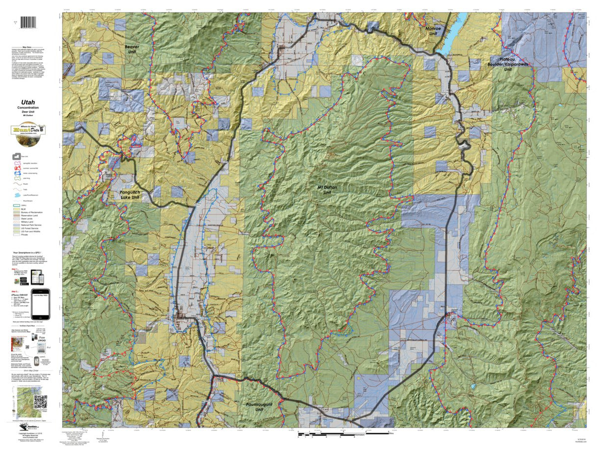 Mt Dutton Utah Mule Deer Hunting Unit Map with Land Ownership and ...