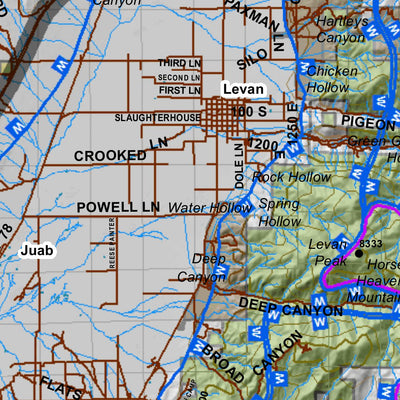 Central Mtns, Nebo UT Mule Deer Hunting Unit Map with Land Ownership and Concentrations