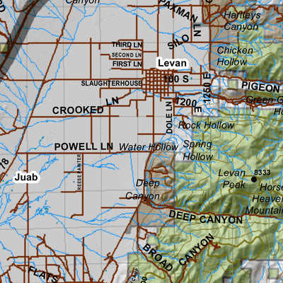 Central Mtns, Nebo Utah Mule Deer Hunting Unit Map with Land Ownership
