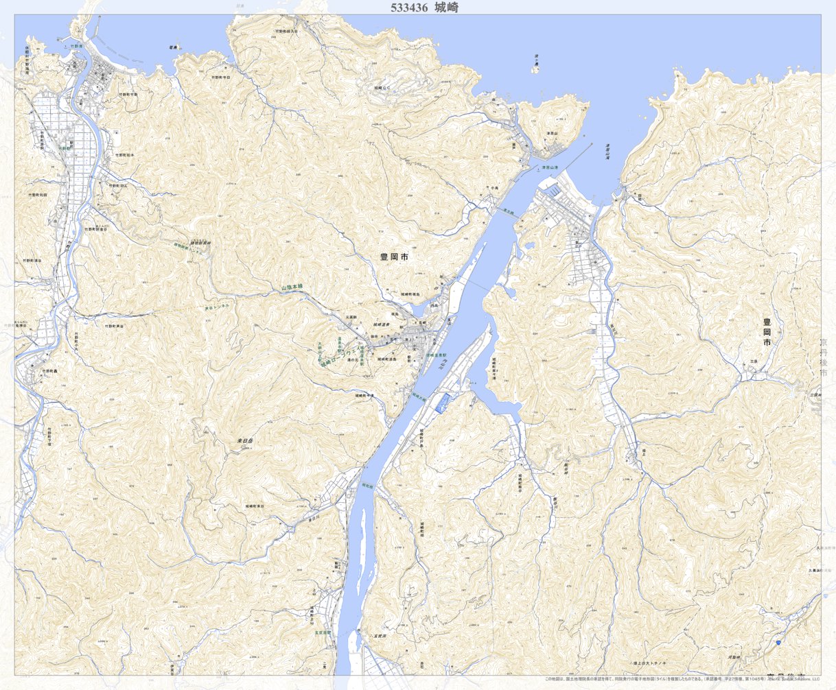 地理 533436 城崎 （きのさき Kinosaki）, 地形図 Map by Pacific Spatial