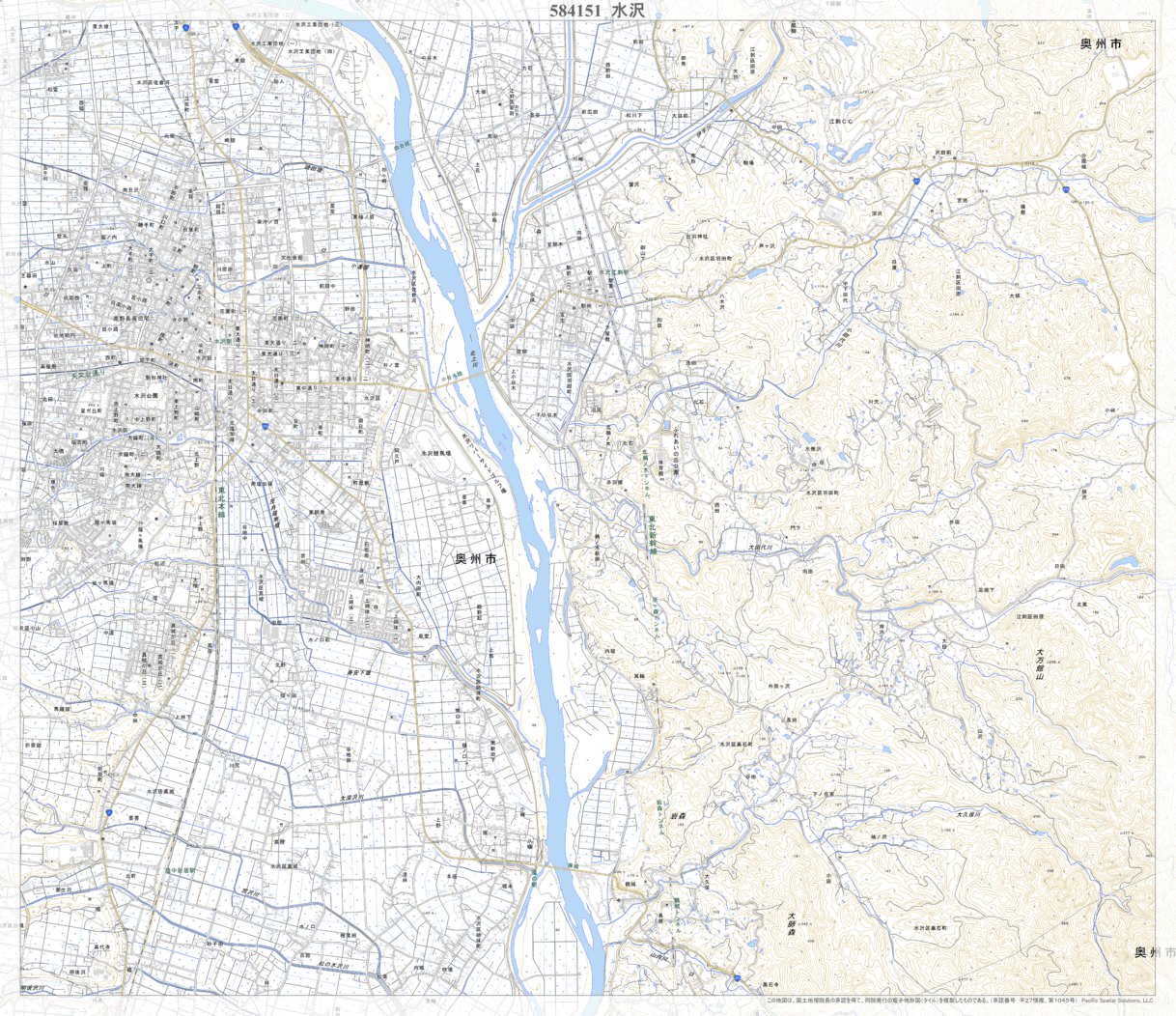 万華鏡　地図柄 584151 水沢 （みずさわ Mizusawa）, 地形図 Map by Pacific