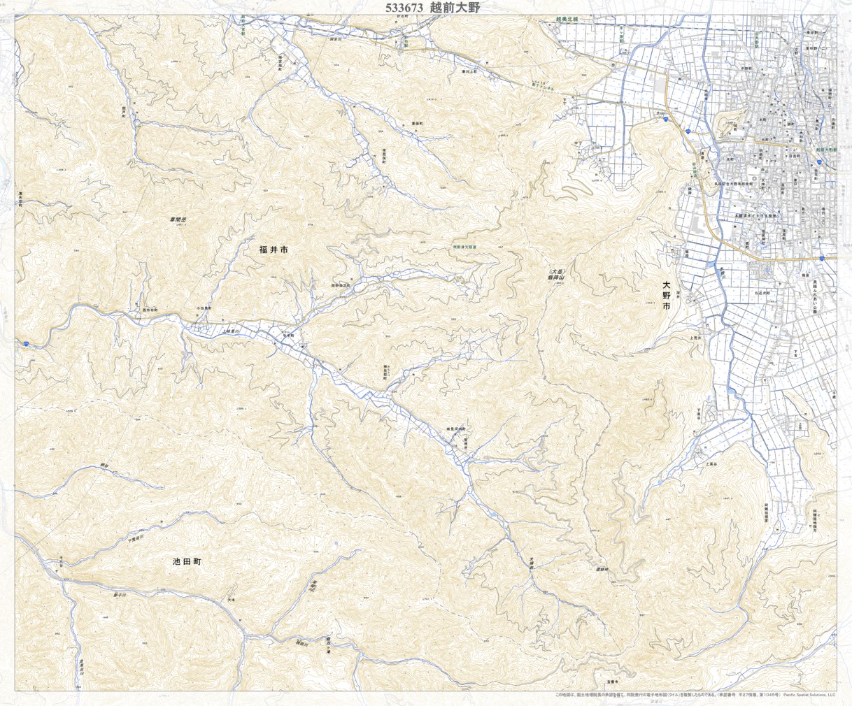 533673 越前大野 （えちぜんおおの Echizenono）, 地形図 Map by