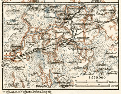Environs of Cesis (Венденъ, Wenden) map, 1914