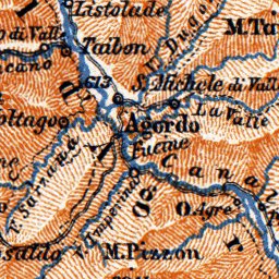Dolomite Alps (Die Dolomiten) from Franzensfeste to Belluno district map, 1905