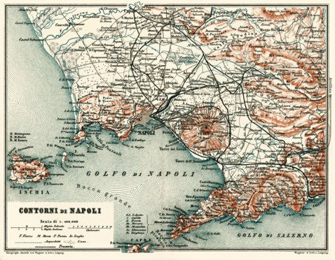 Naples (Napoli) and farther environs Map, 1898 by Waldin | Avenza Maps