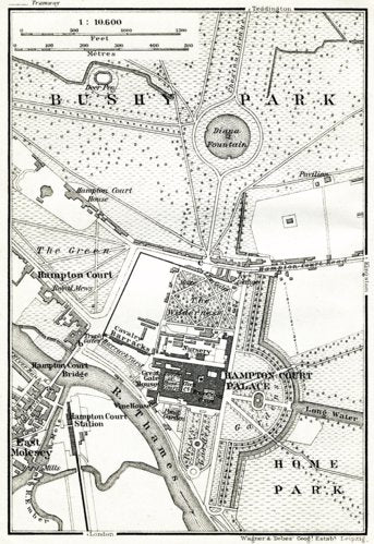 Hampton Court Palace and Bushy Park map, 1909