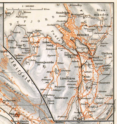 Bergen environs map, 1911