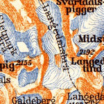 Gjendesjö and Bygdinsjö Lakes district map, 1910