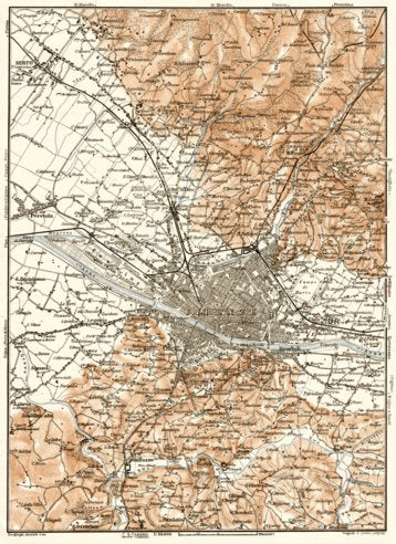 firenze外周河川 Florence (Firenze) environs Map, 1908 by Waldin | Avenza Maps