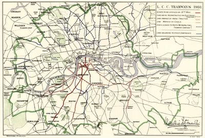 London City Council Tramway network map, 1904