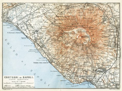 Naples (Napoli) eastern environs map (with Mount Vesuvius), 1912