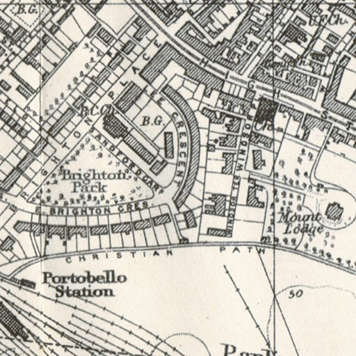 Portobello city Map, 1908 by Waldin Avenza Maps