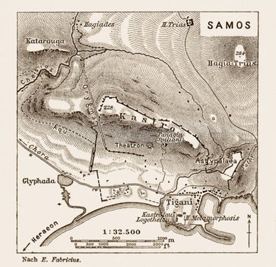 Samos (Σάμος), ancient site map drawn after Ernst Fabricius, 1914