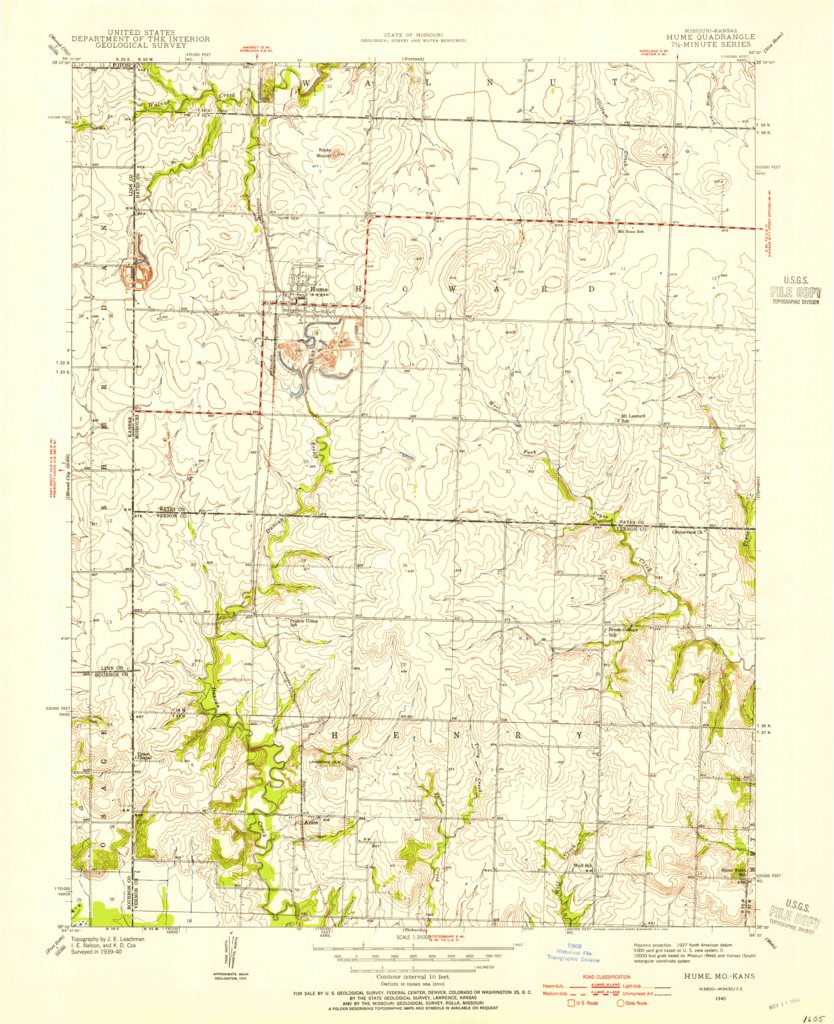 Hume, MOKS (1940, 24000Scale) Map by United States Geological Survey