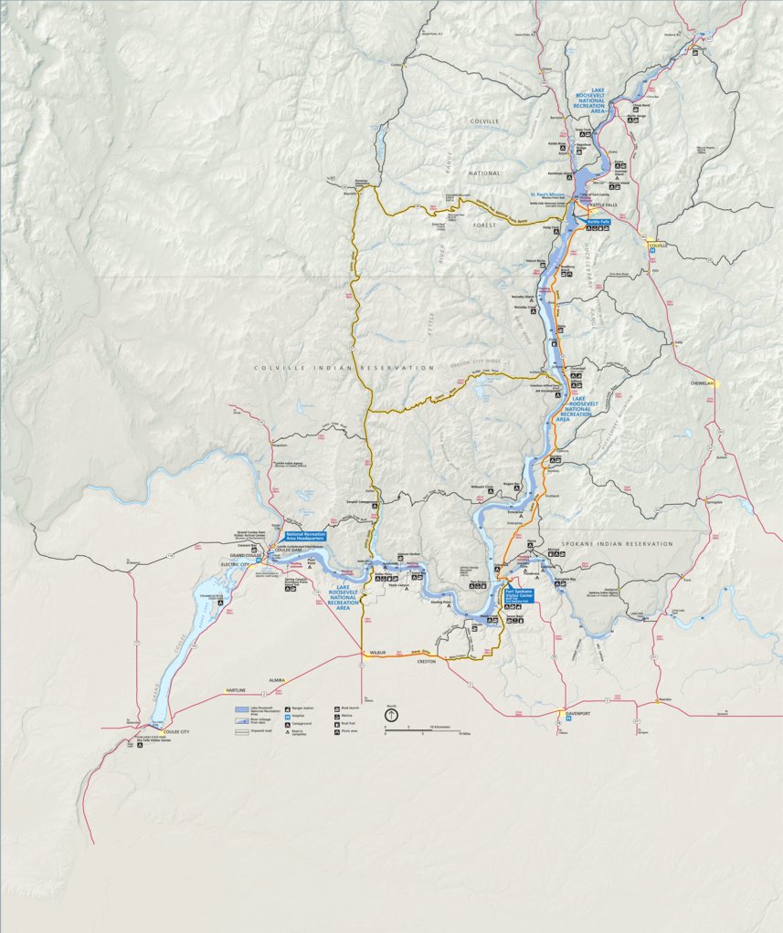Map Lake Roe Lake Roosevelt National Recreation Area Map by US National Park Service ...