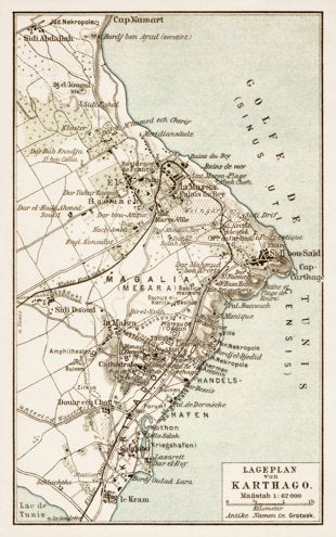 Map of the environs of Carthage. Lageplan von Karthago, 1913