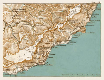 South Crimea: Alupka - Yalta region map, 1904