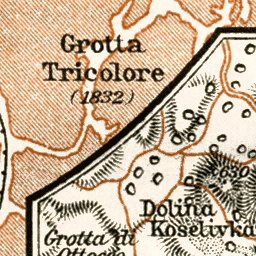 Postojna city map, grottes of Postojna map, 1929